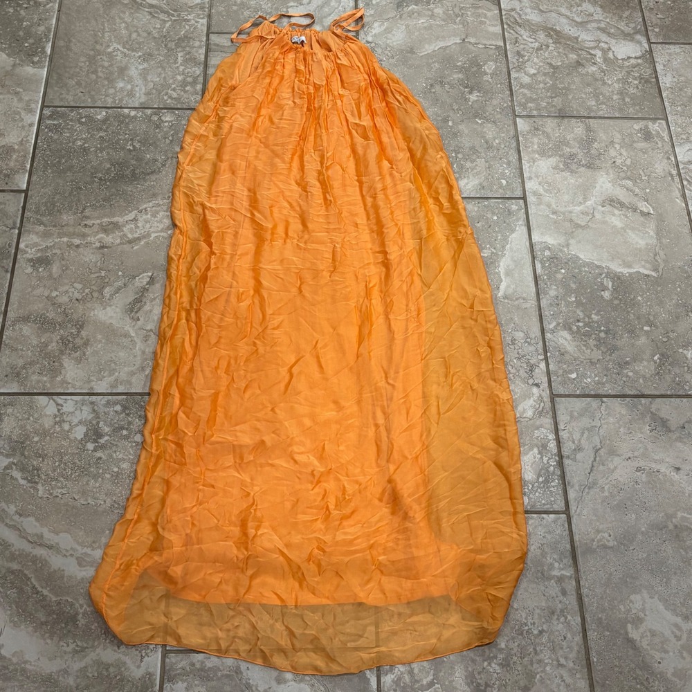 Rosemarine Italy Orange Silk Blend Halter Maxi Dress L Made in Italy Crinkle